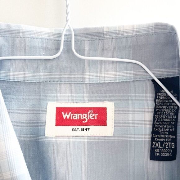 Wrangler Mens Western Shirt Button Down Short Sleeved Blue Plaid 2XL - Picture 3 of 8